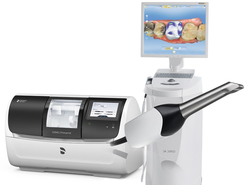 CEREC Primemill milling unit and CEREC AC scanner cart